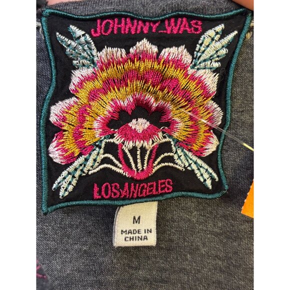 Johnny Was Embroidered Floral V-Neck Long Sleeve Gray Shirt M - Picture 6 of 6